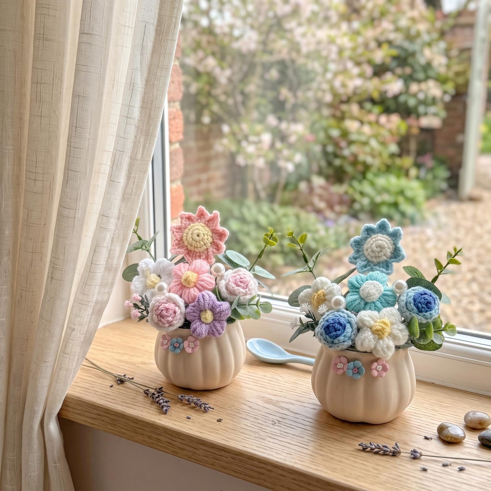 Assorted Crochet Mini Flower, Everlasting Yarn Flower Tabletop Ornament, Ready To Gift Small Sentimental Gift