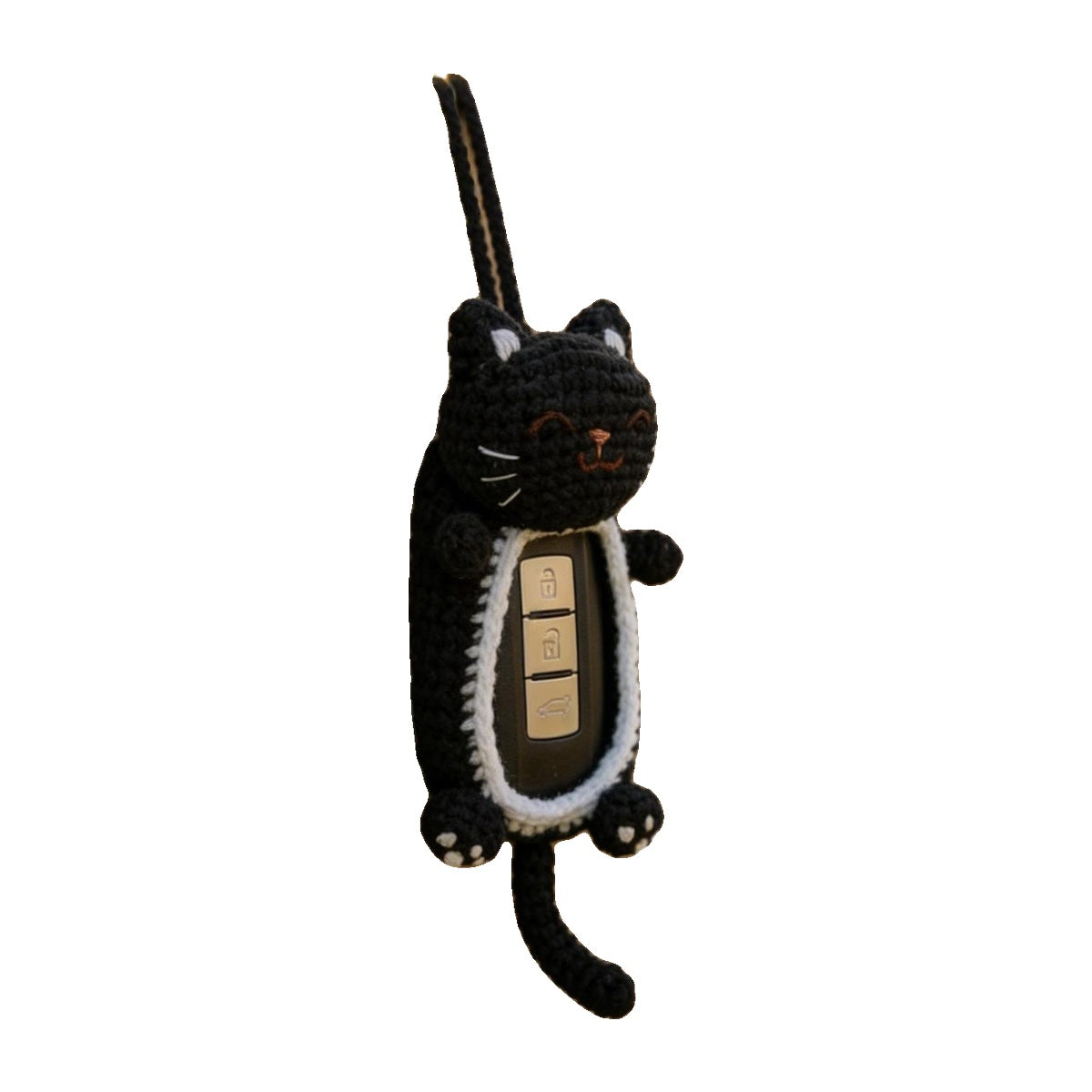 Crochet Cat Car Key Fob Cover - white background main image