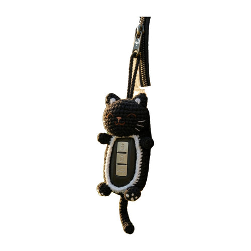 Crochet Kitten Car Key Fob Cover - white background main image