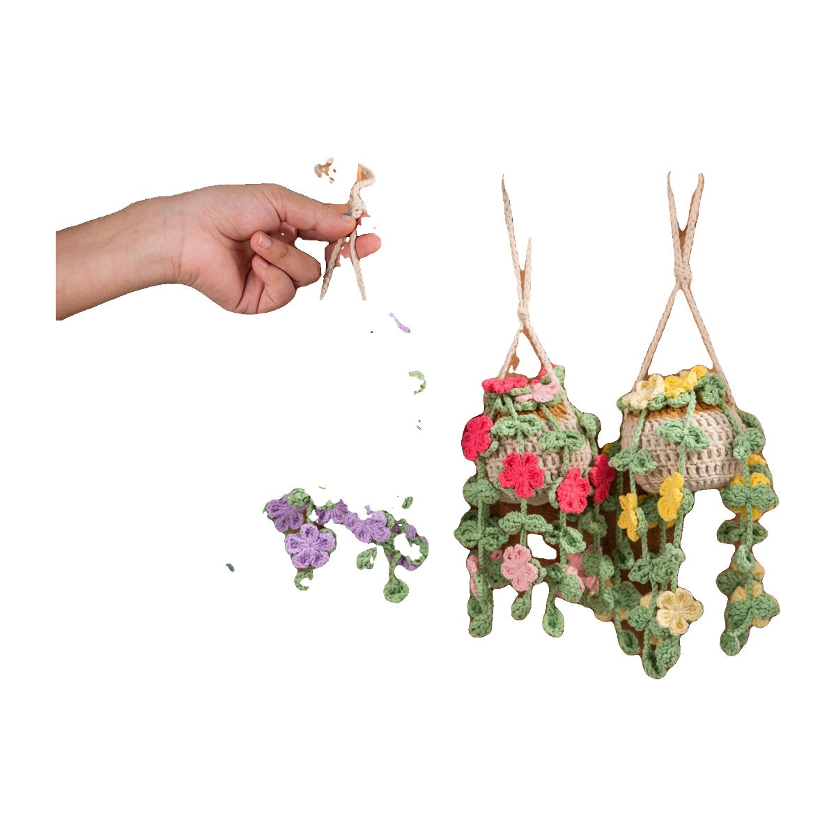 Crochet Plant Hanging Basket - white background main image