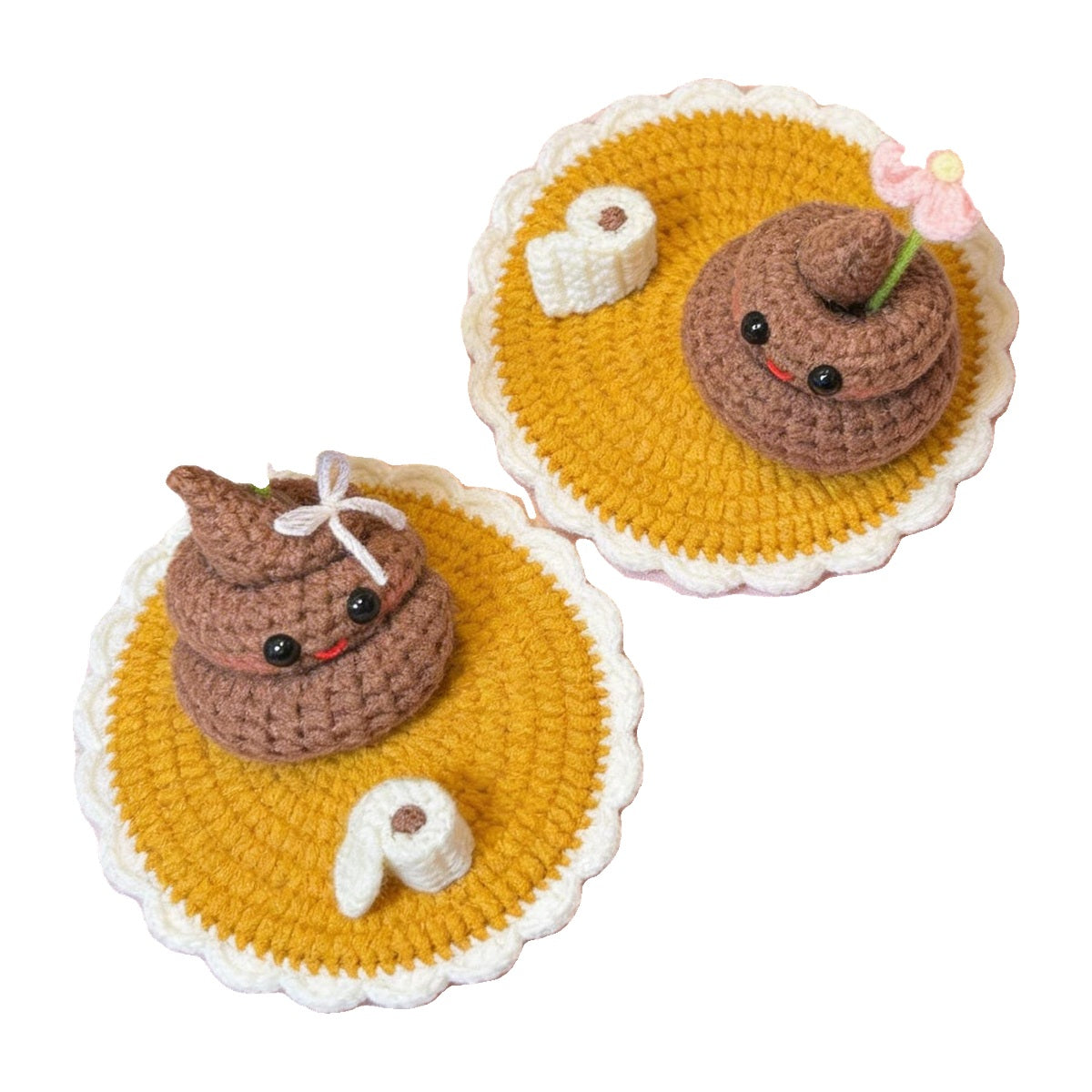 Funny Crochet Phone Holder, Toilet Paper Poop Desk Stand, Handmade Quirky Phone Stand, Bathroom Humor Desk Decor, Gag Gi - white background main image