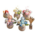 Hand Crochet Mixed Bloom Pumpkin Pot Flower, No Wilt Artificial Crochet Potted Plant, Teacher Appreciation & Birthday Mi - white background main image