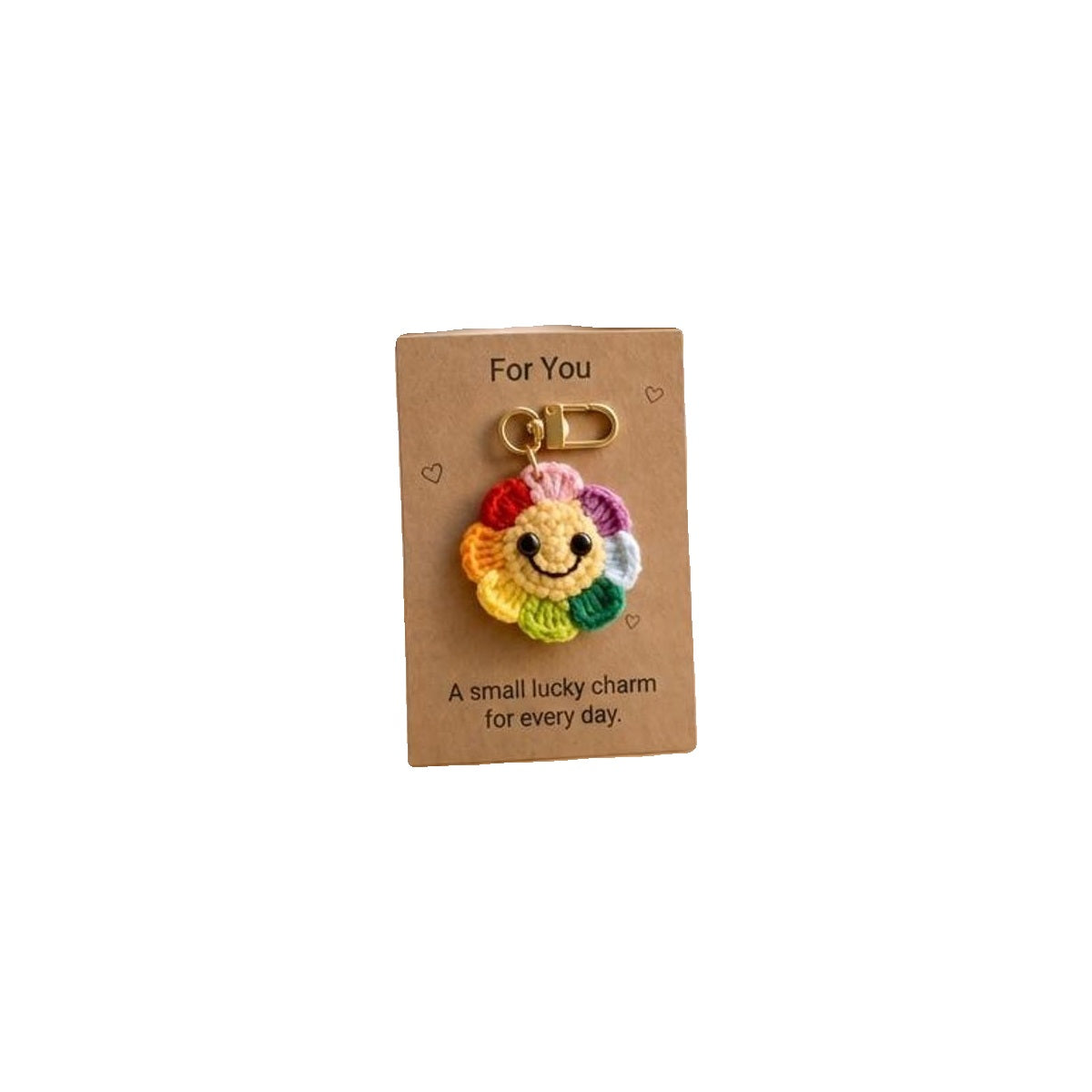 Rainbow Smiley Sun Crochet Keychain, Handmade SunFlower Charm, Cute Bag Pendant, Positive Lucky Gift - white background main image