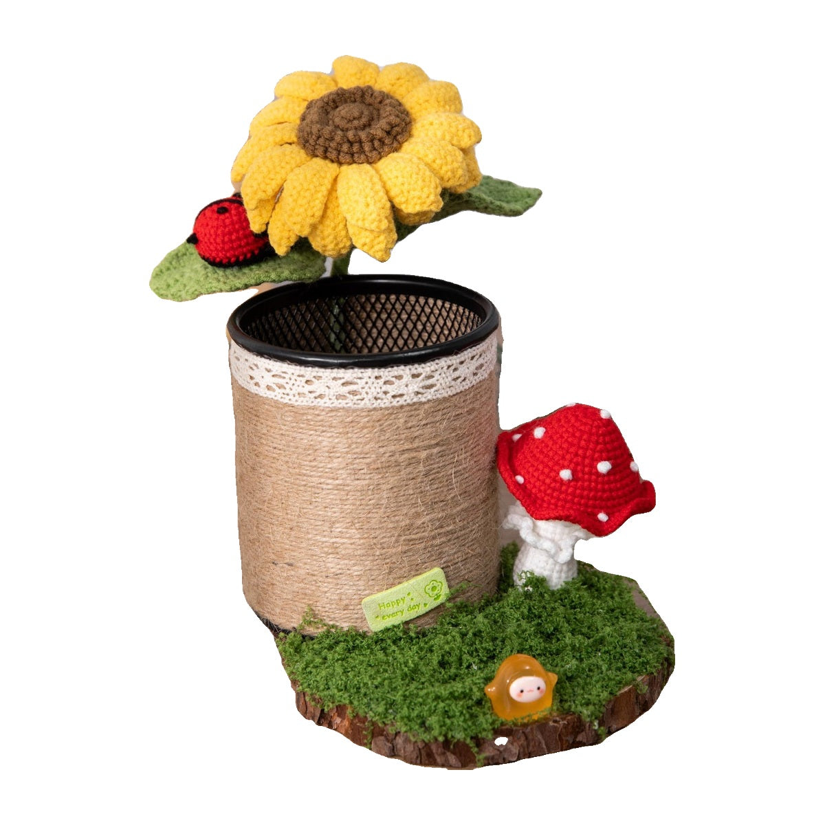 SunFlower Pen Holder, Phone Stand – Handmade Crochet Flower, Unique Everlasting back to school Gift for her Friend, Hous - white background main image